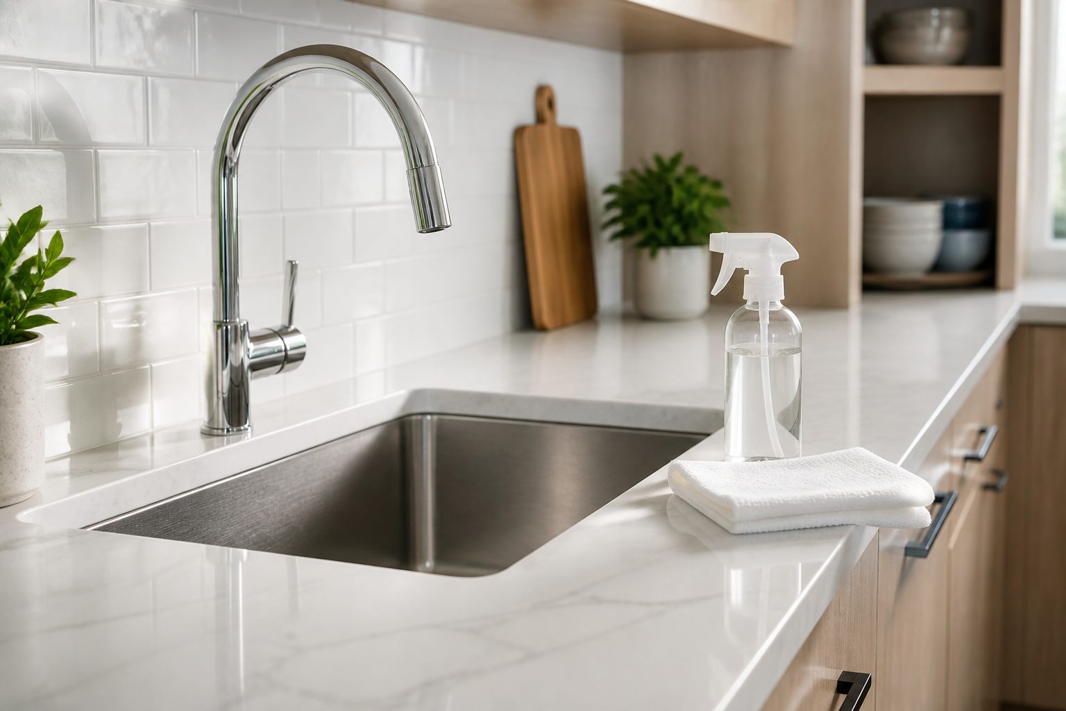 Spotless kitchen sink and counter